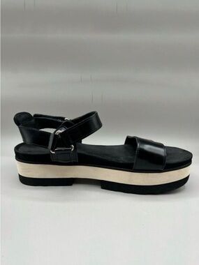 Laocoonte Black Leather Platform Sandals Ankle Strap Comfort Lug Sole
